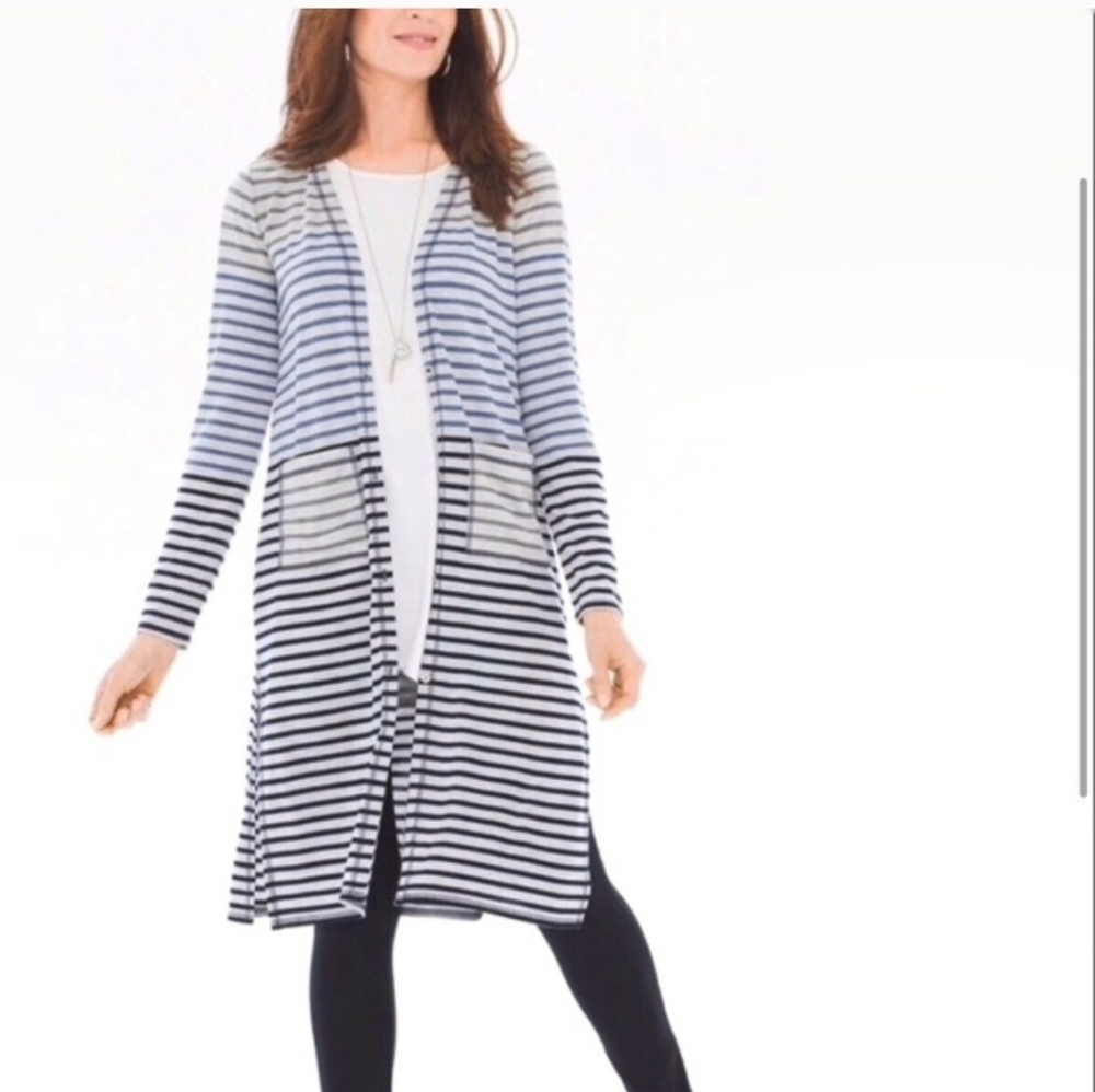 Chico's Long Duster Striped Cardigan Size 2 Large